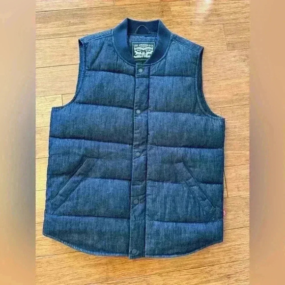 LEVIS Quilted Denim Puffer Vest Zip & Button Up Men’s Size Small - Picture 4 of 9